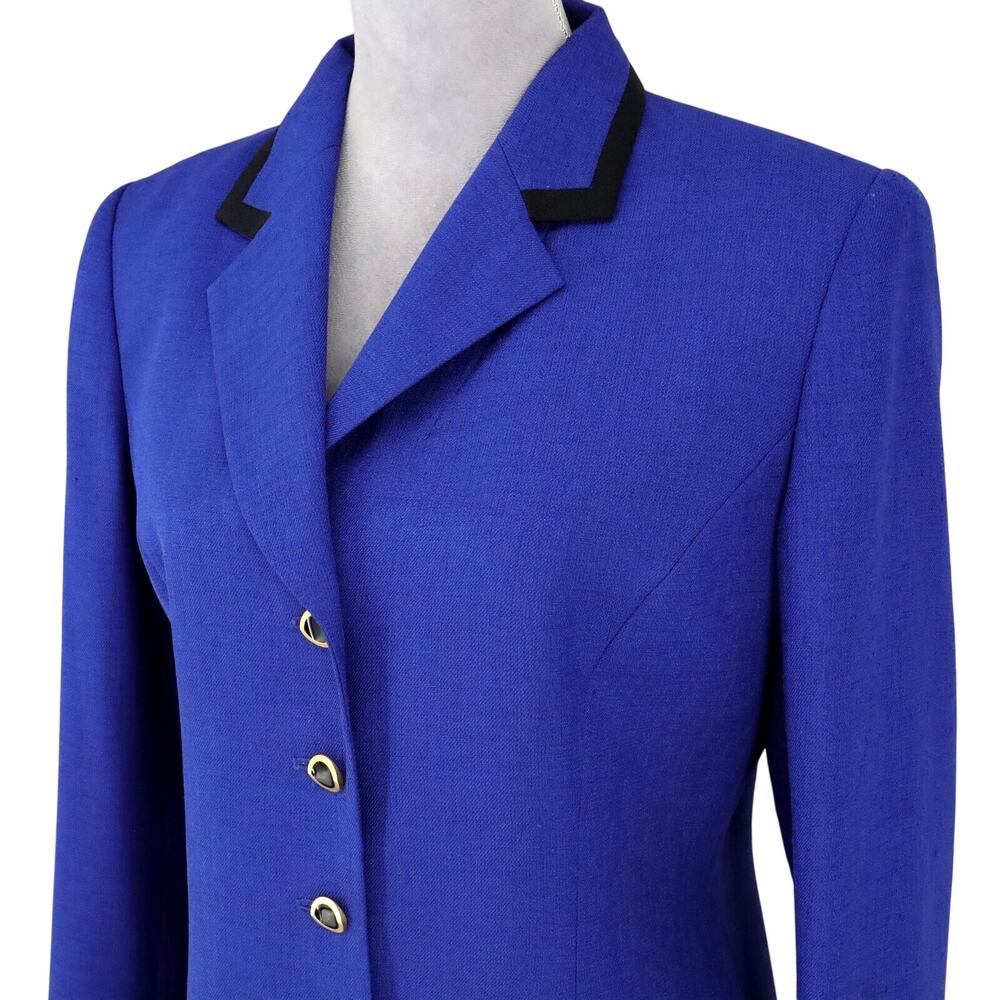 Kasper Jacket Petites 10P Blue Black Trim Lined Long Blazer Career Office - Picture 8 of 15